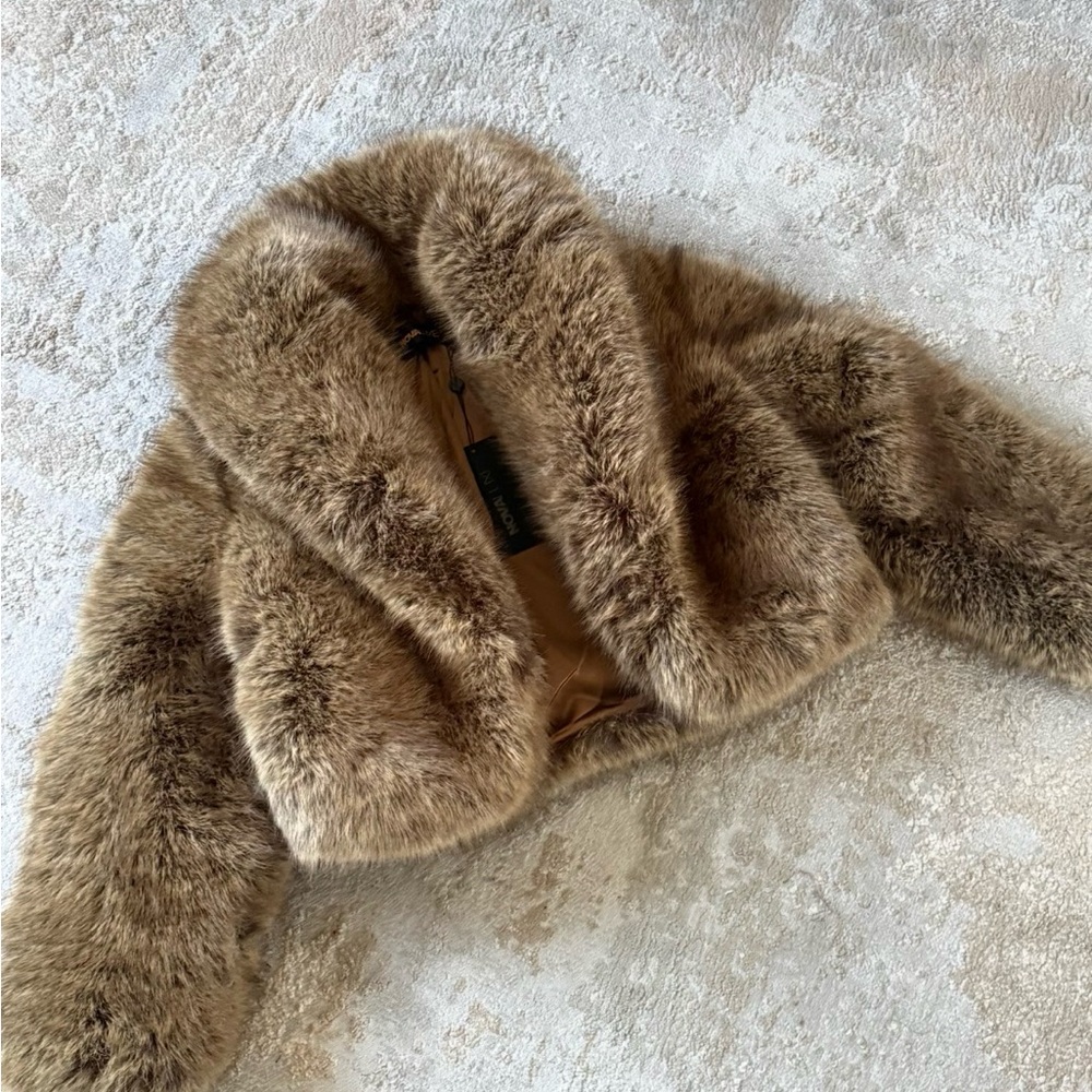 NEW Brown Puffy Faux Fur Jacket